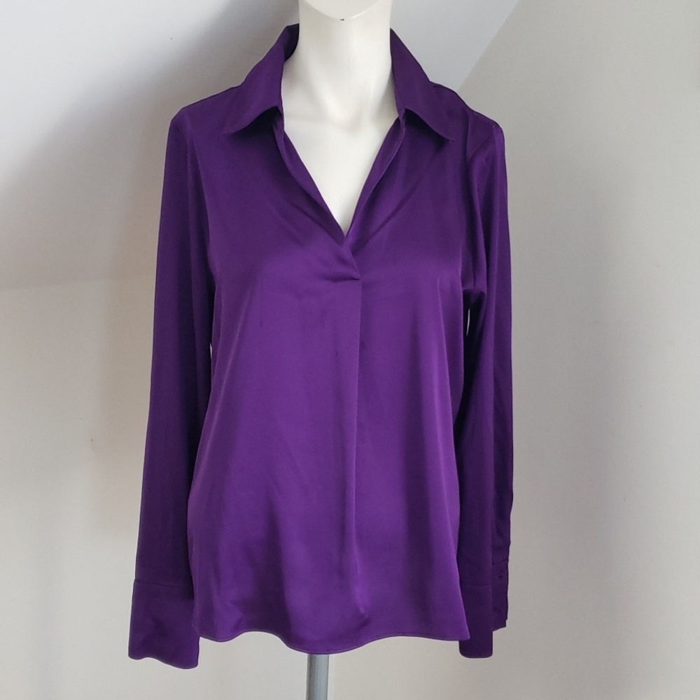 Worthington Womens Long Sleeve Purple Blouse, Size M